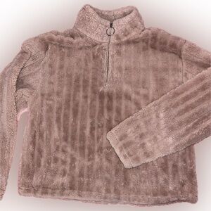 Candie's Pink Faux Fur Half Zip Sweater